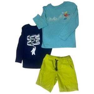 Cat & Jack Blue and Teal long sleeve T-shirt and Neon shorts set  Size 5T